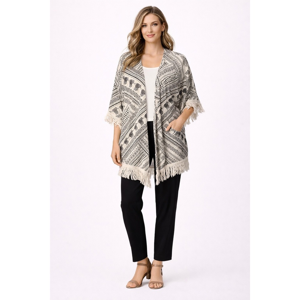 No Boundaries‎ XXL Elephant Aztec Print Kimono Fringe Boho Cardigan